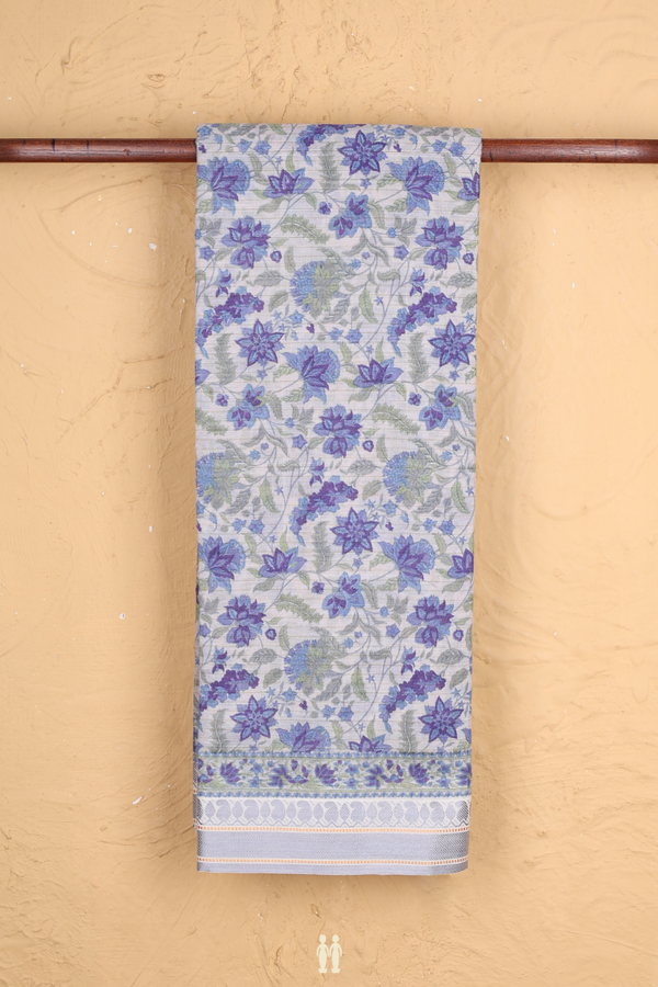 Chanderi Silk Cotton Saree In White With Floral Design
