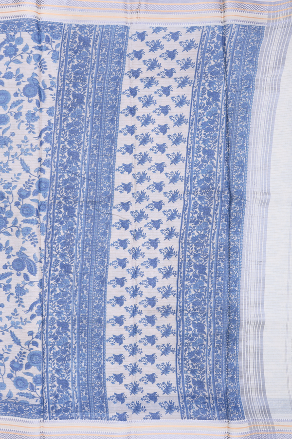 Chanderi Silk Cotton Saree In White With Floral Design