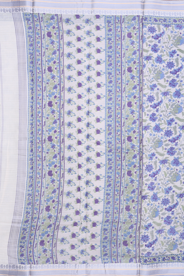 Chanderi Silk Cotton Saree In White With Floral Design