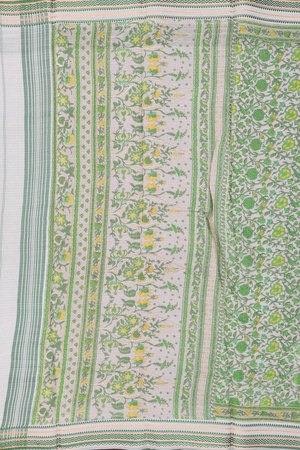 Chanderi Silk Cotton Saree In White With Floral Design