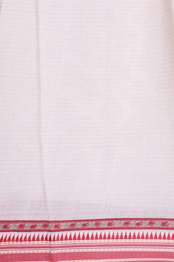 Chanderi Silk Cotton Saree In White With Floral Design