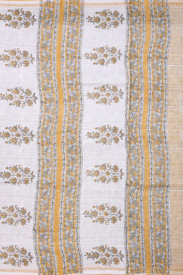 Chanderi Silk Cotton Saree In White With Floral Design