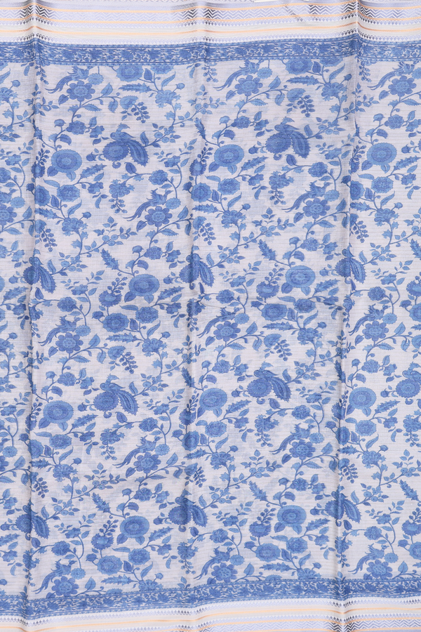 Chanderi Silk Cotton Saree In White With Floral Design