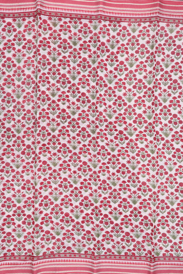 Chanderi Silk Cotton Saree In White With Floral Design