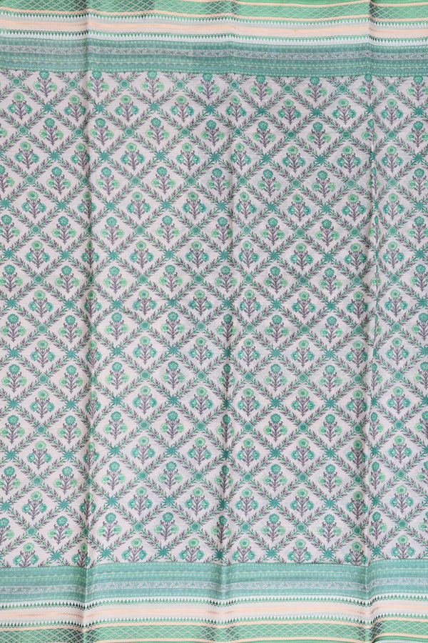 Chanderi Silk Cotton Saree In White With Floral Design