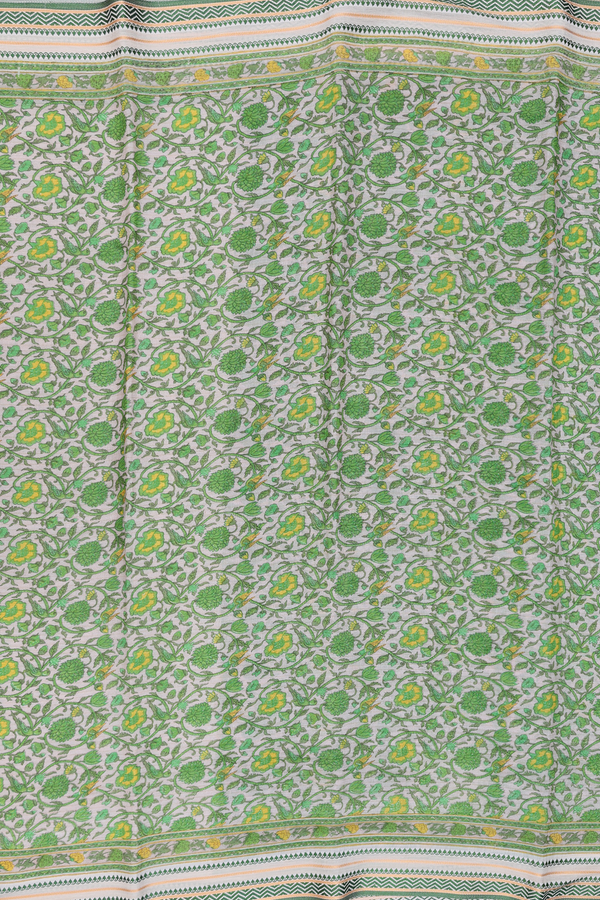 Chanderi Silk Cotton Saree In White With Floral Design