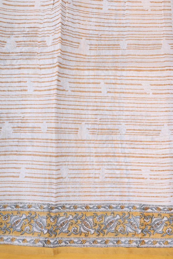 Chanderi Silk Cotton Saree In White With Floral Design