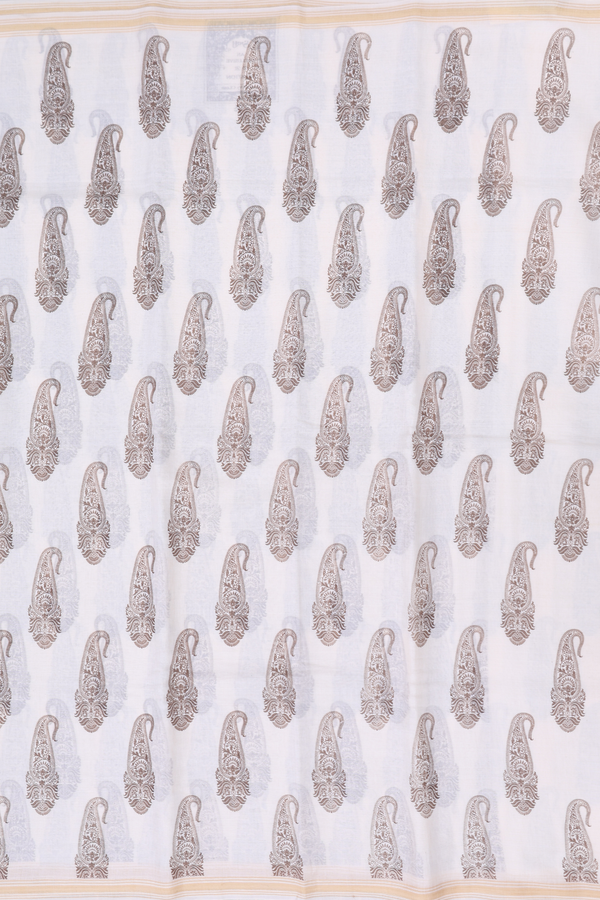 Chanderi Silk Cotton Saree In White With Paisley Design