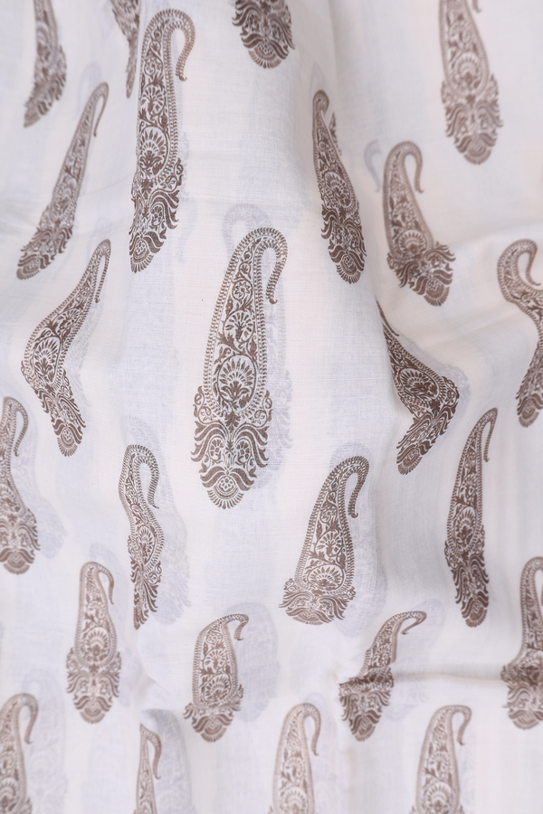 Chanderi Silk Cotton Saree In White With Paisley Design