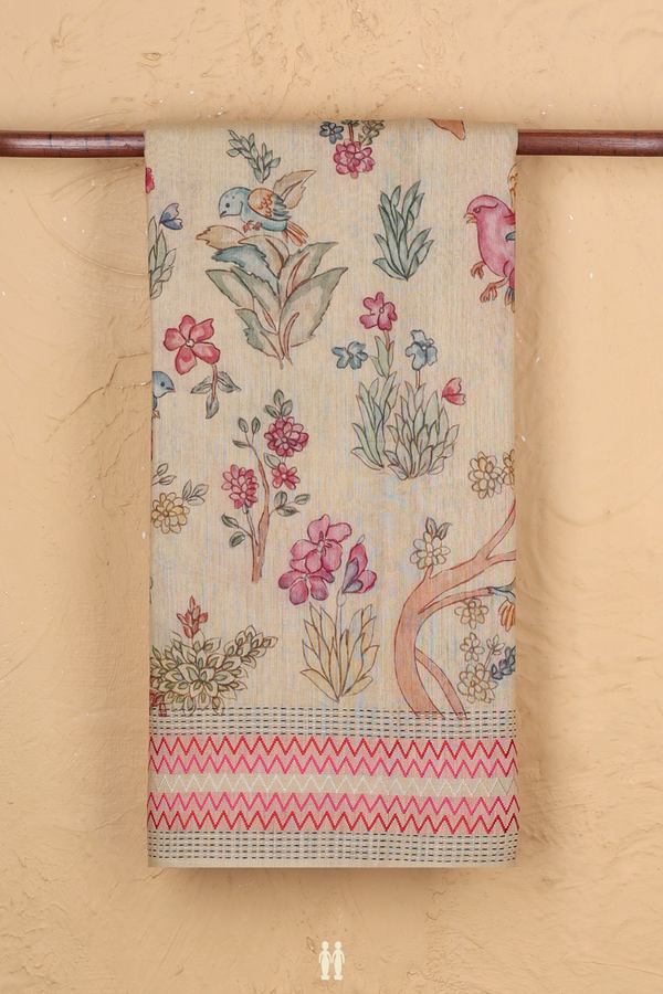 Chanderi Silk Cotton Saree In Yellow With Botanical Design