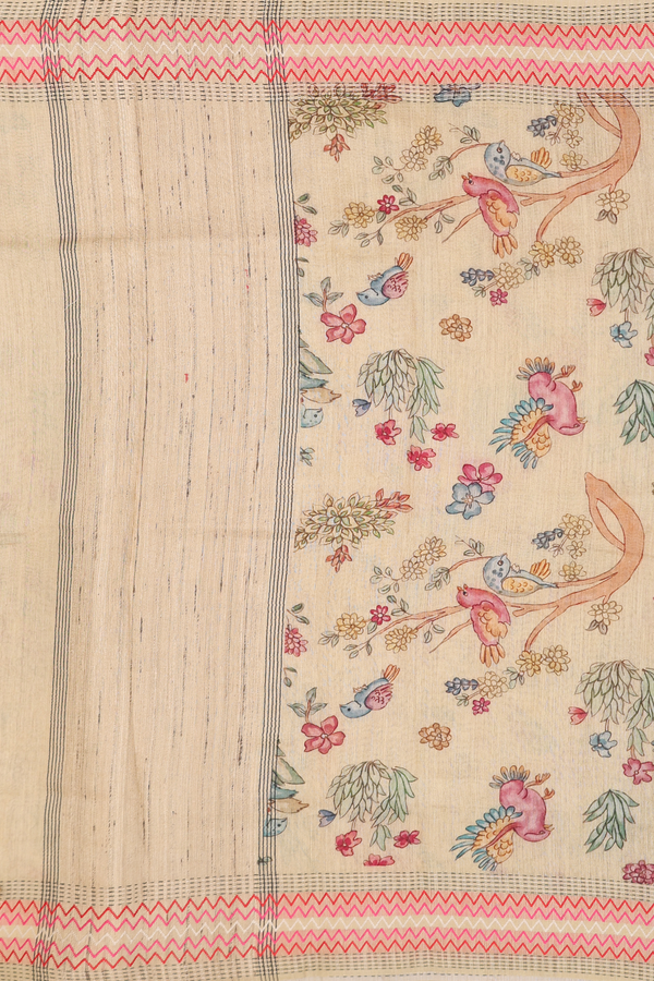 Chanderi Silk Cotton Saree In Yellow With Botanical Design