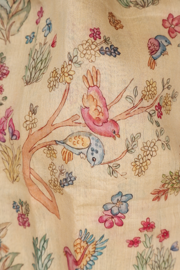 Chanderi Silk Cotton Saree In Yellow With Botanical Design