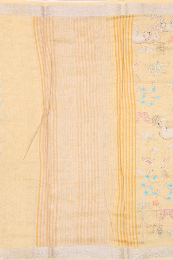 Chanderi Silk Cotton Saree In Yellow With Elephant Design