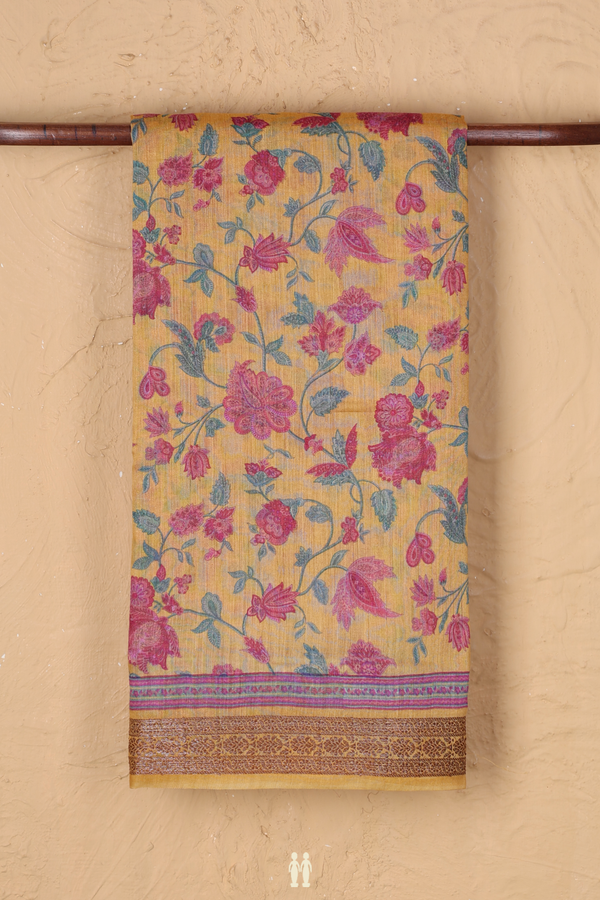Chanderi Silk Cotton Saree In Yellow With Floral Design
