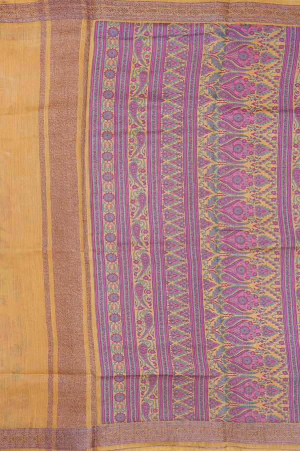 Chanderi Silk Cotton Saree In Yellow With Floral Design