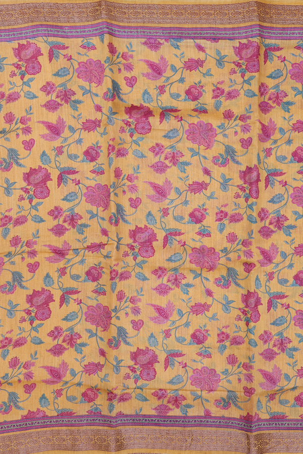 Chanderi Silk Cotton Saree In Yellow With Floral Design