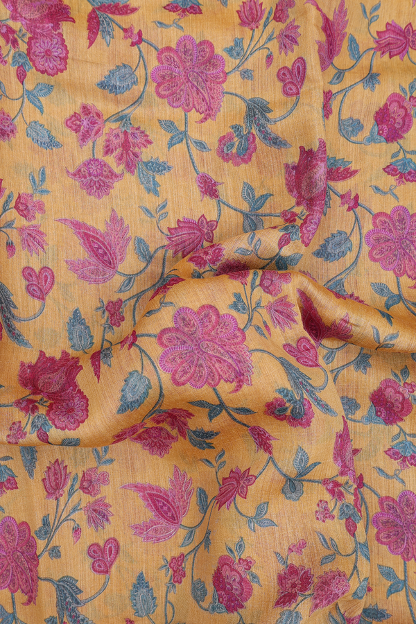 Chanderi Silk Cotton Saree In Yellow With Floral Design