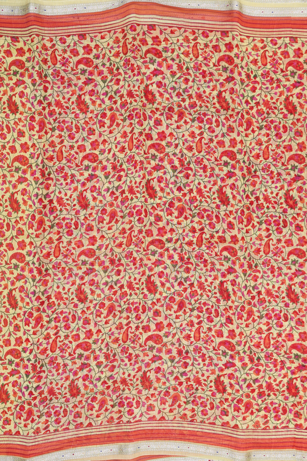 Chanderi Silk Cotton Saree In Yellow With Paisley Design