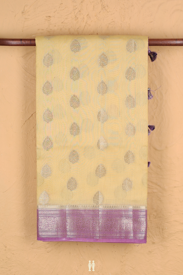 Chanderi Silk Cotton Saree In Yellow With Zari Buttas