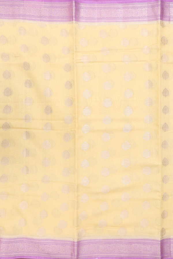Chanderi Silk Cotton Saree In Yellow With Zari Buttas