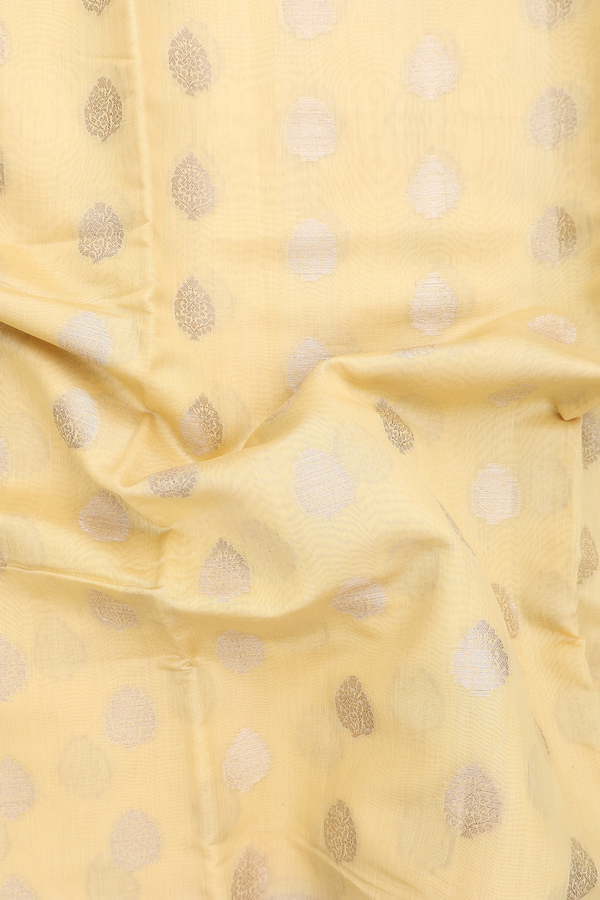 Chanderi Silk Cotton Saree In Yellow With Zari Buttas