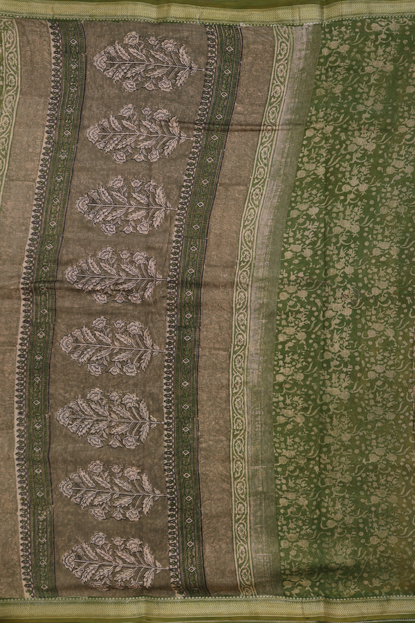 Chanderi Silk Cotton Saree Mehandi Green With Floral Design