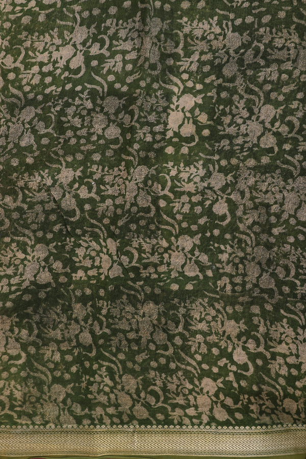 Chanderi Silk Cotton Saree Mehandi Green With Floral Design