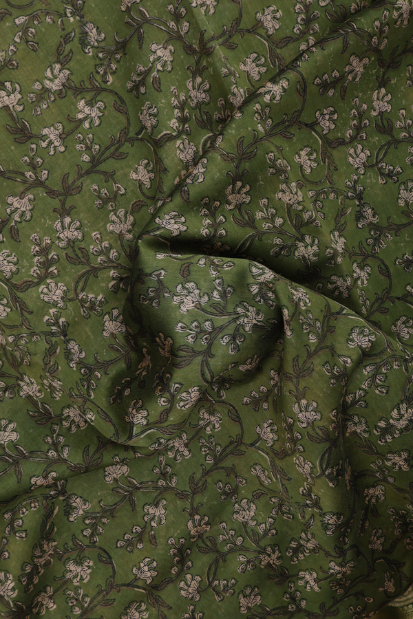 Chanderi Silk Cotton Saree Mehandi Green With Floral Design