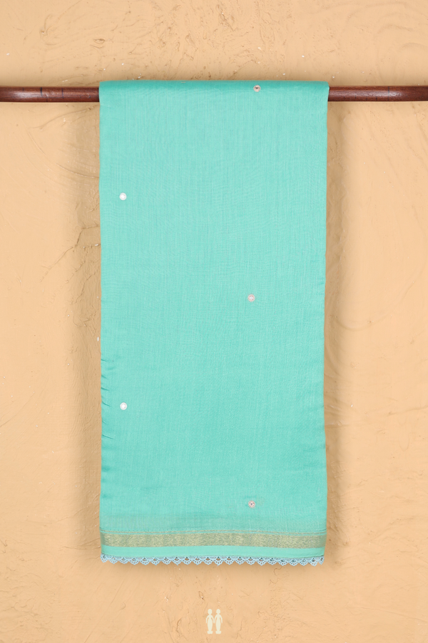 Chanderi Silk Cotton Saree Mint Green With Threadwork Buttas