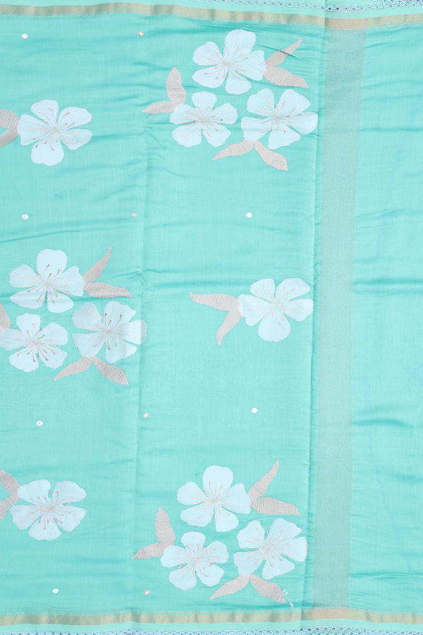 Chanderi Silk Cotton Saree Mint Green With Threadwork Buttas