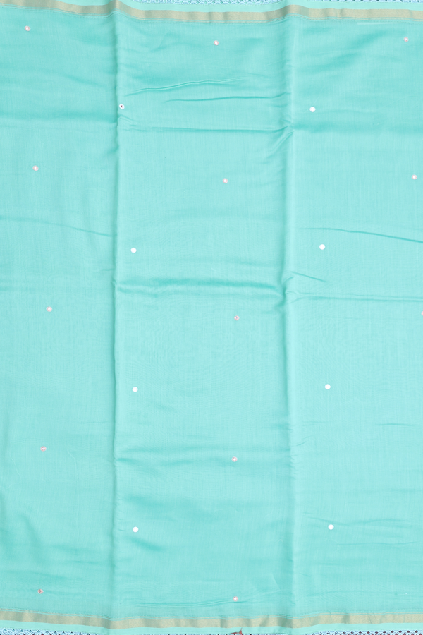 Chanderi Silk Cotton Saree Mint Green With Threadwork Buttas
