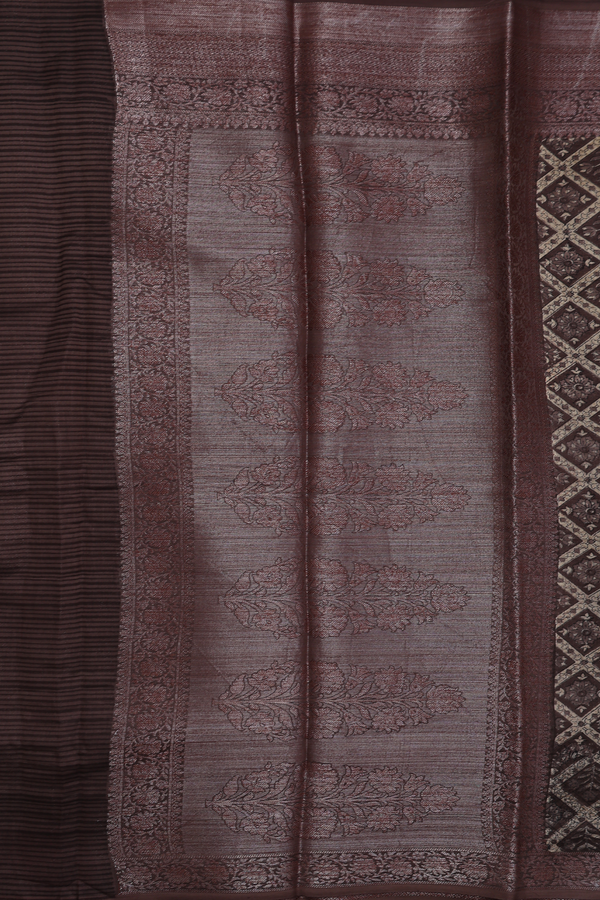 Chanderi Silk Cotton Saree Oxford Brown With Diamond Design