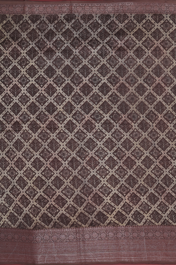 Chanderi Silk Cotton Saree Oxford Brown With Diamond Design