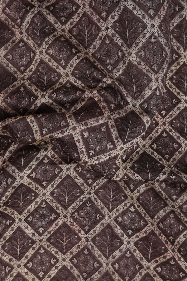 Chanderi Silk Cotton Saree Oxford Brown With Diamond Design