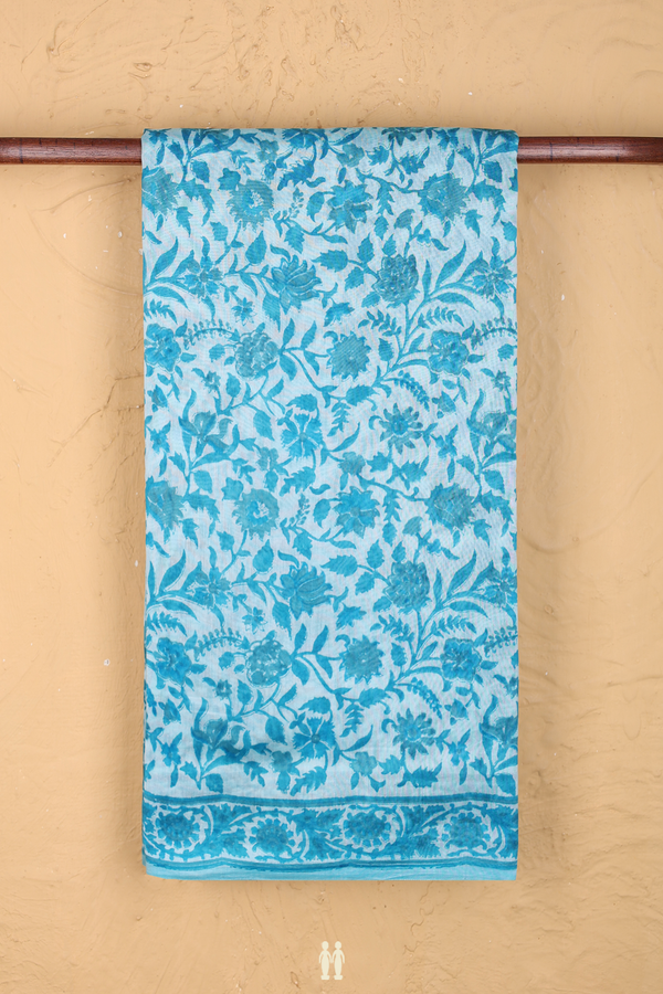 Chanderi Cotton Saree Pastel Blue With Floral Design