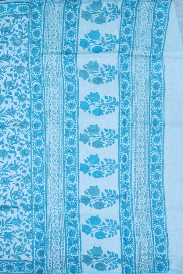 Chanderi Cotton Saree Pastel Blue With Floral Design