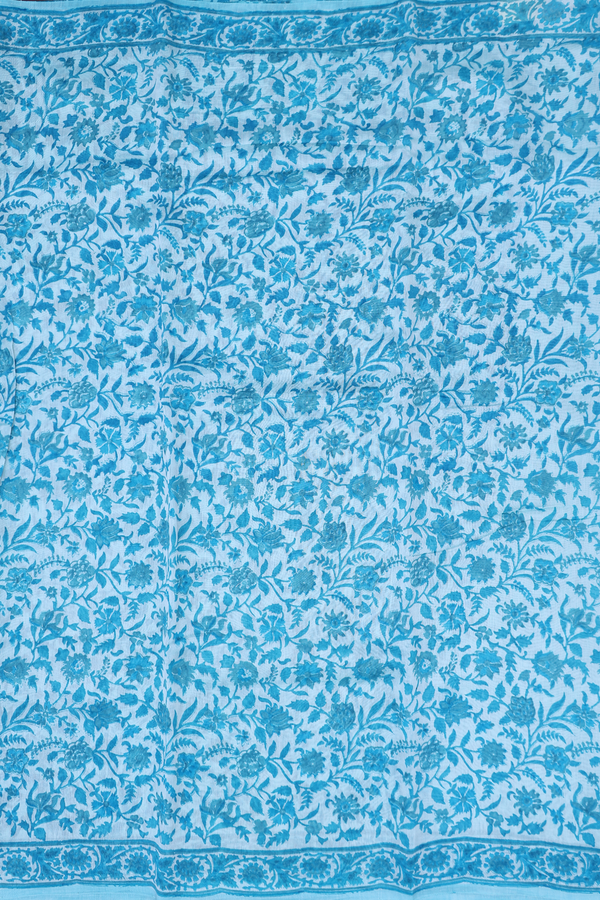 Chanderi Cotton Saree Pastel Blue With Floral Design