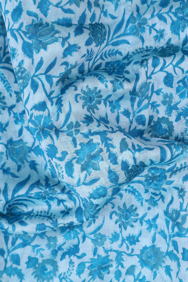 Chanderi Cotton Saree Pastel Blue With Floral Design