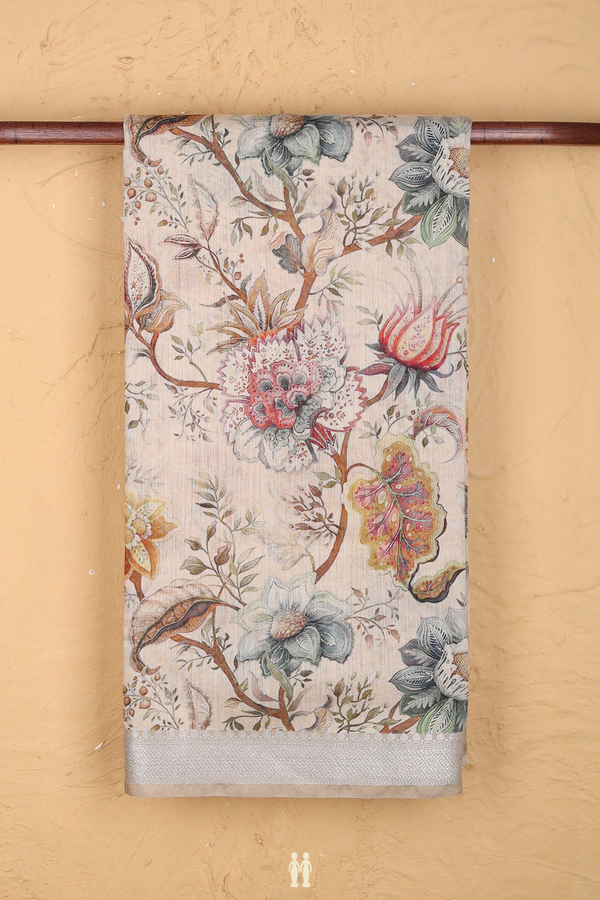 Chanderi Silk Cotton Saree Pastel Brown With Floral Design