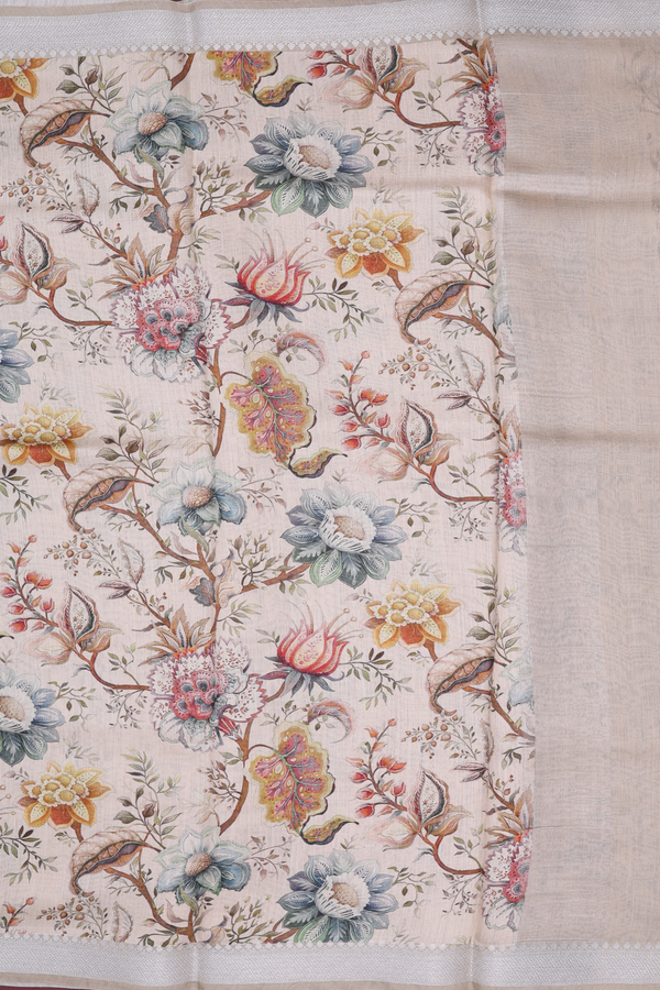 Chanderi Silk Cotton Saree Pastel Brown With Floral Design