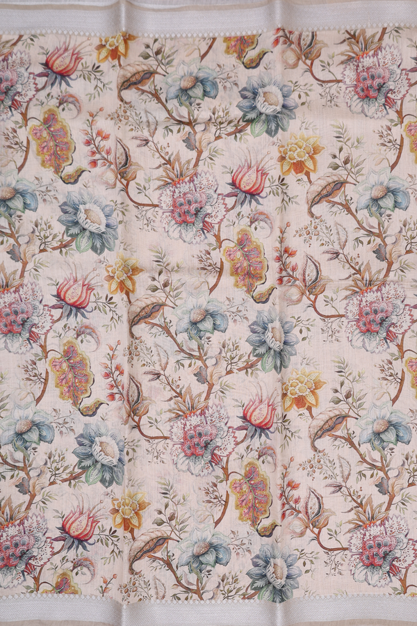 Chanderi Silk Cotton Saree Pastel Brown With Floral Design