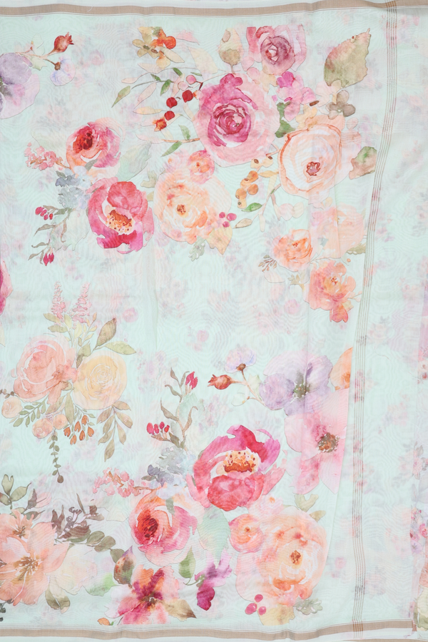 Chanderi Silk Cotton Saree Pastel Green With Floral Design