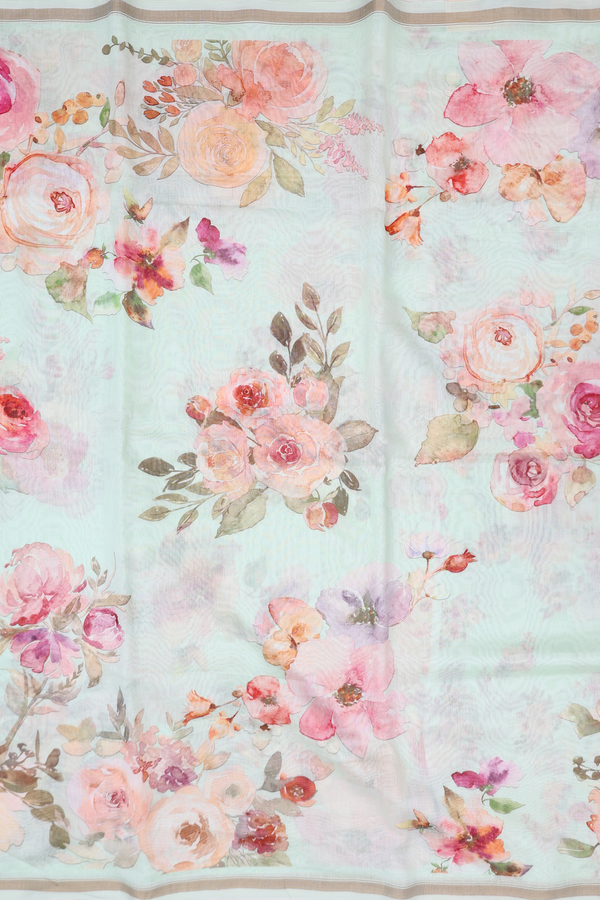 Chanderi Silk Cotton Saree Pastel Green With Floral Design