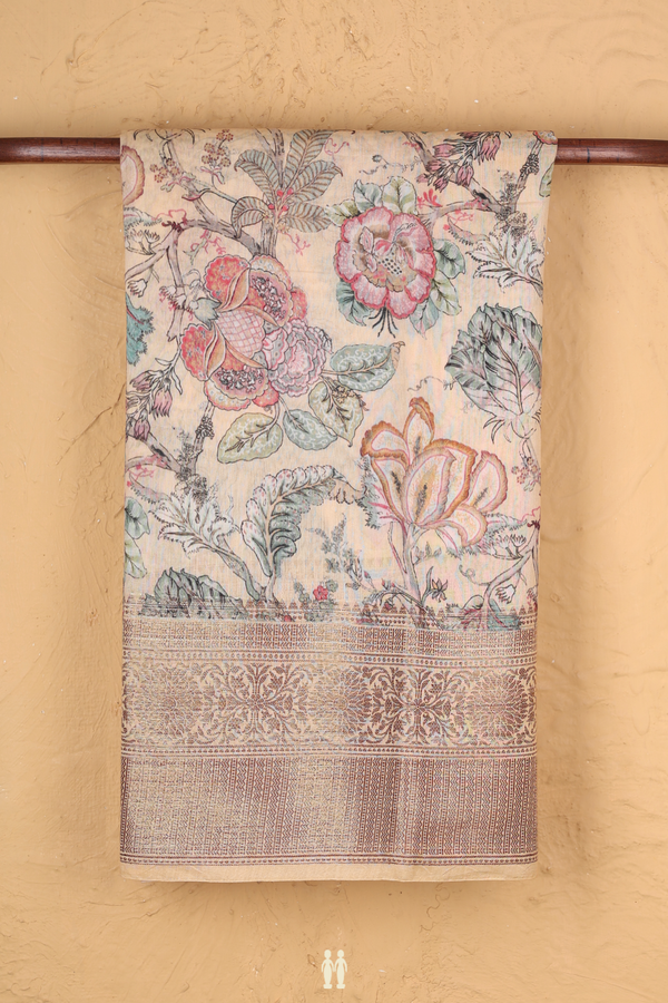 Chanderi Silk Cotton Saree Pale Orange With Floral Design