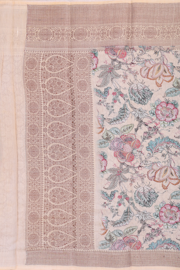 Chanderi Silk Cotton Saree Pale Orange With Floral Design