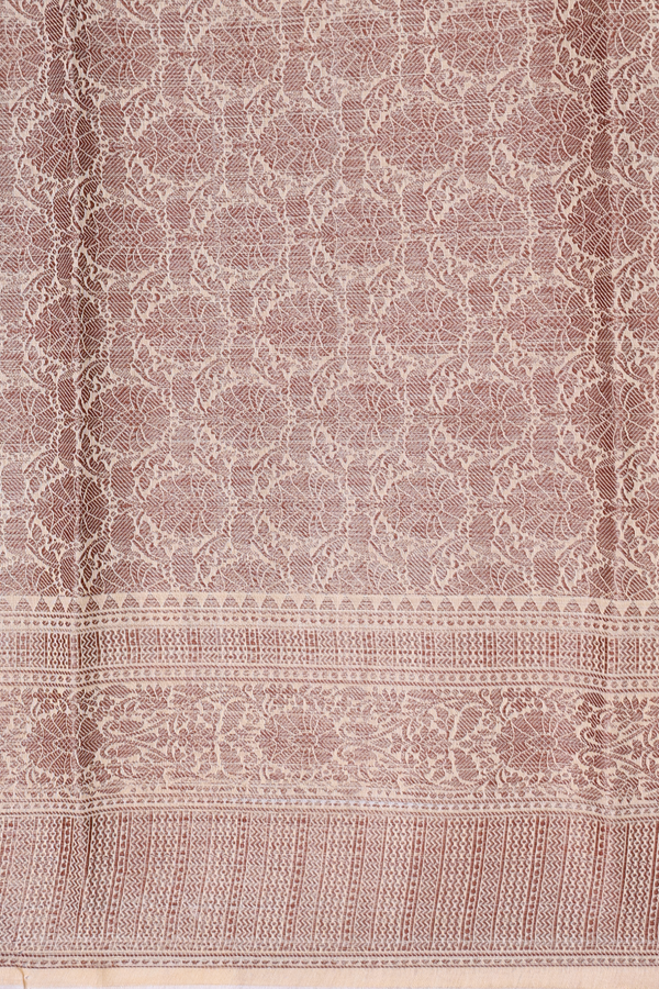 Chanderi Silk Cotton Saree Pale Orange With Floral Design