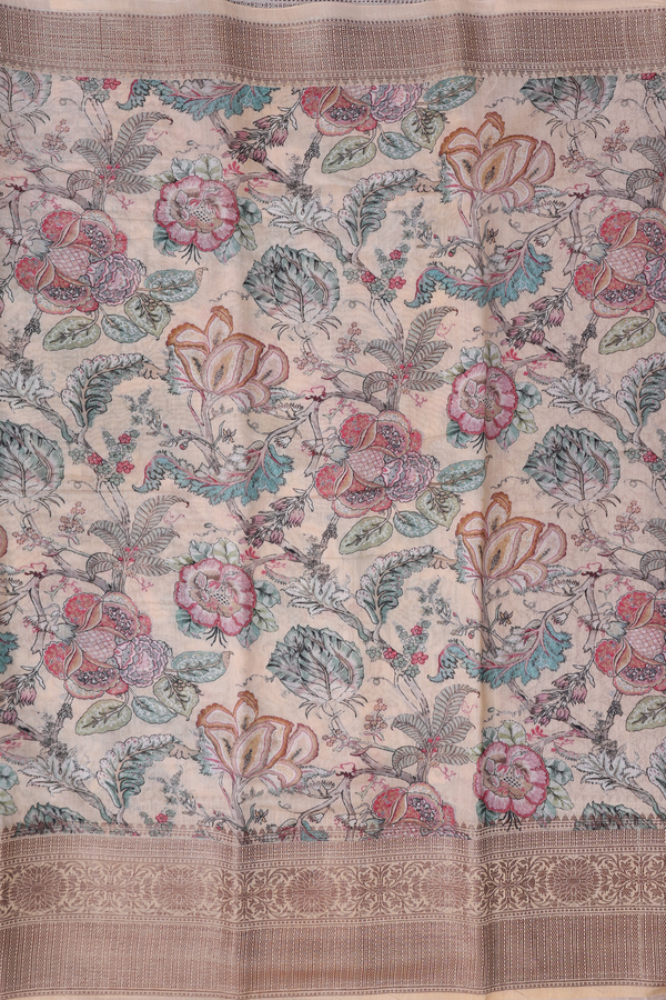 Chanderi Silk Cotton Saree Pale Orange With Floral Design