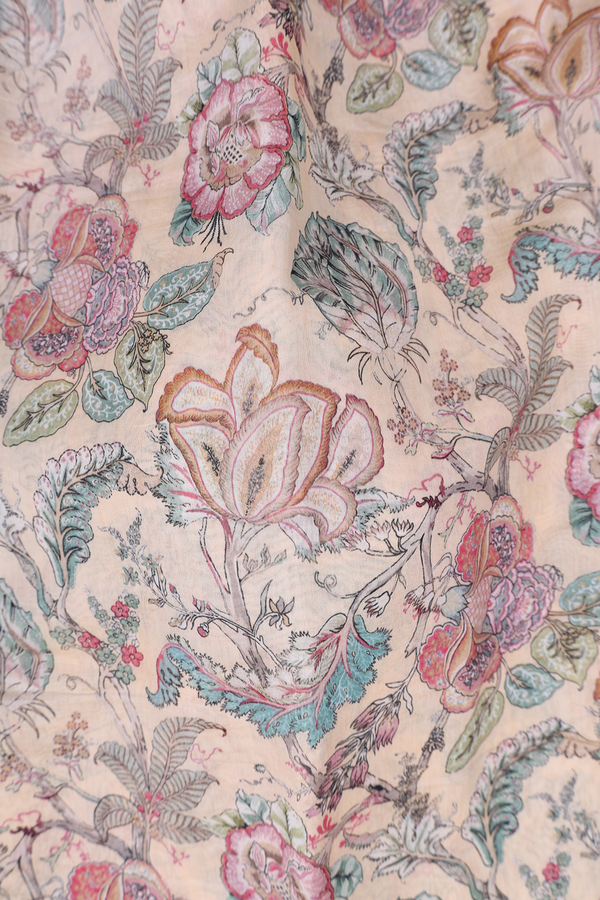 Chanderi Silk Cotton Saree Pale Orange With Floral Design