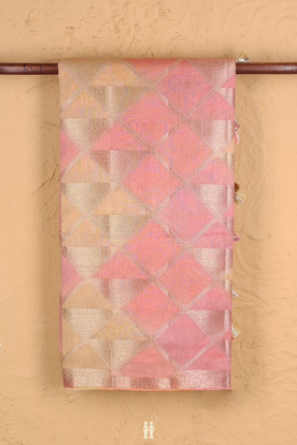 Chanderi Silk Cotton Saree Pink And Yellow With Allover Design
