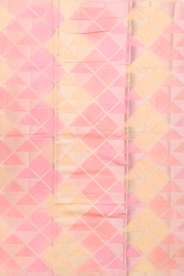 Chanderi Silk Cotton Saree Pink And Yellow With Allover Design